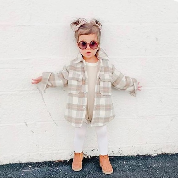 Brushed button down plaid flannel top for children. Unisex - Picture 1 of 3